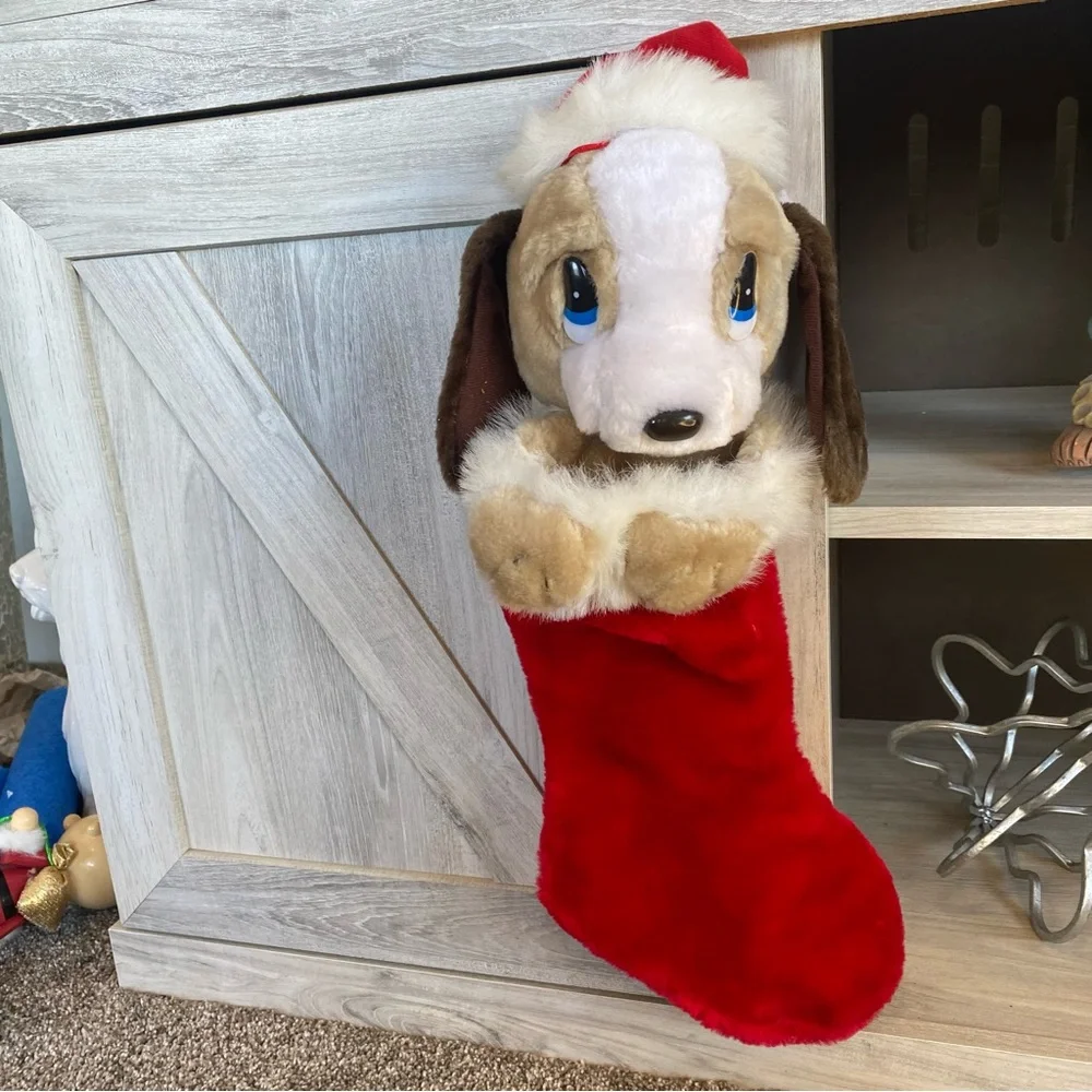 Vintage Sad Sam Dog Plush Christmas Stocking Beautiful Sweet Puppy Holiday Dog